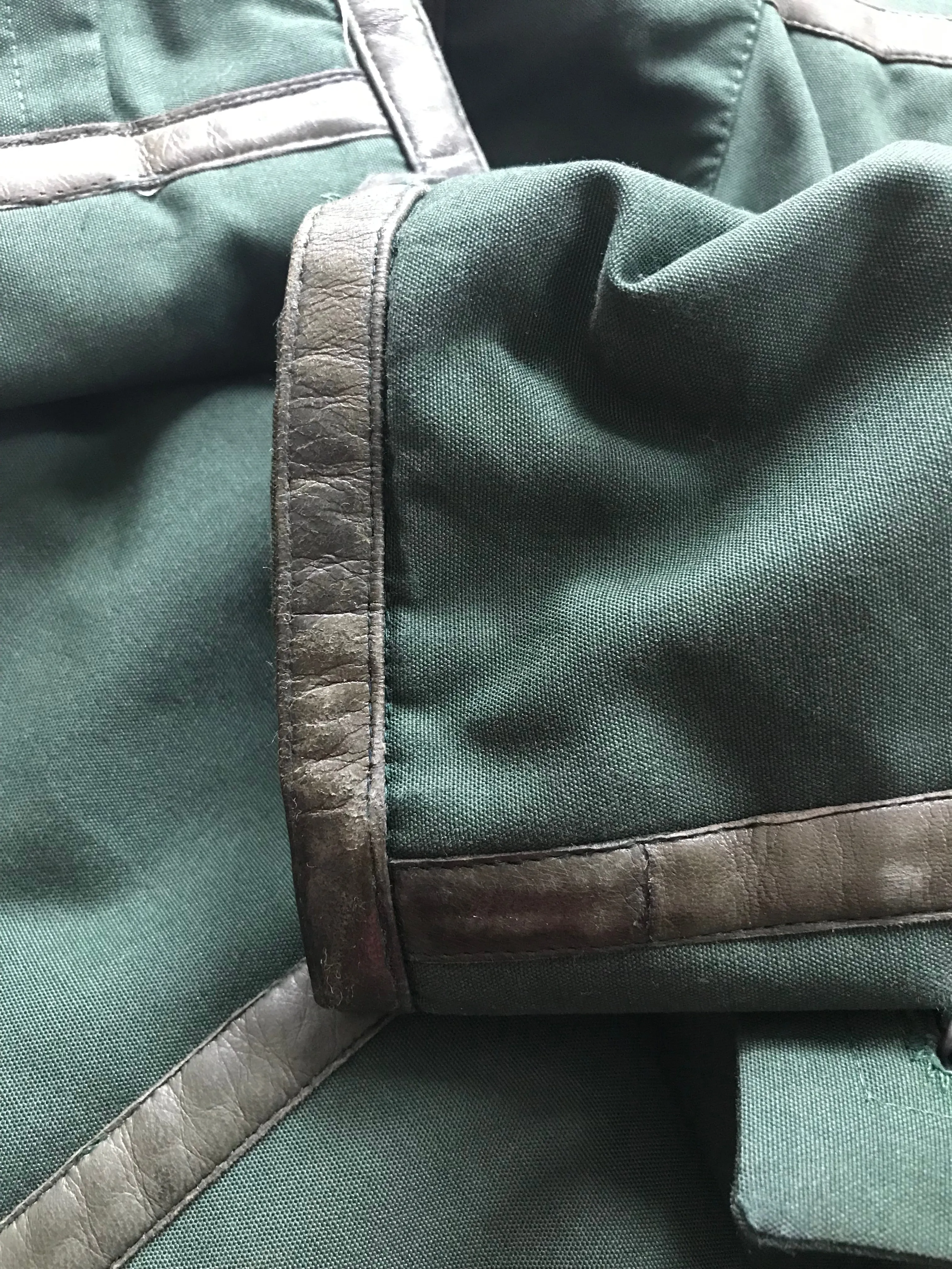1980s Green Cotton & Leather Trim Oversized Coat