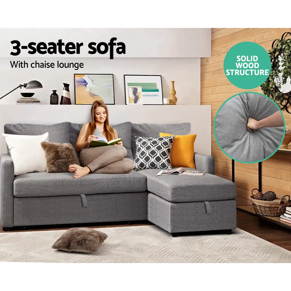 3 Seater Fabric Sofa Bed with Storage - Grey