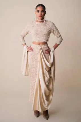 Alabaster Satin Pearl Sari Skirt