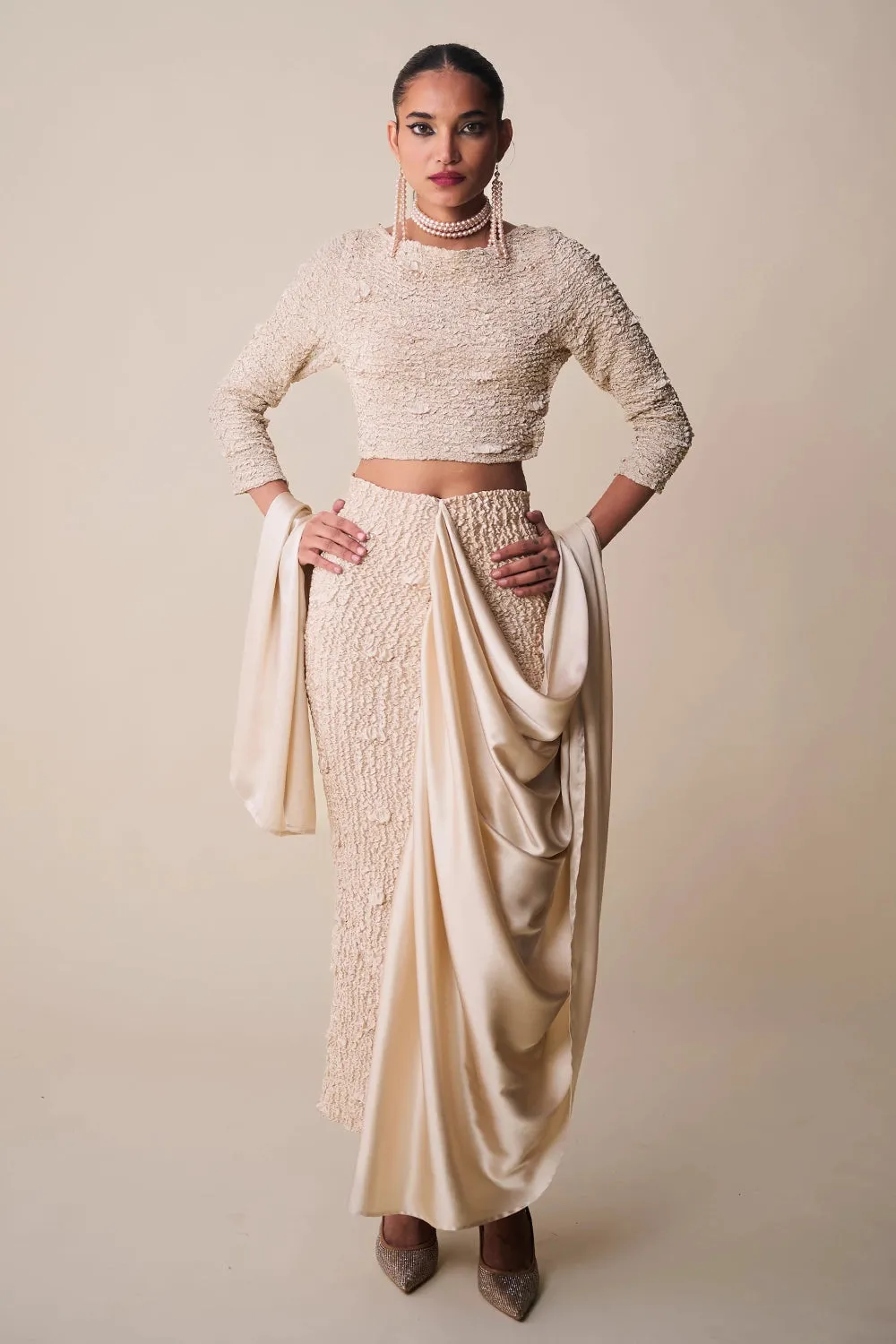 Alabaster Satin Pearl Sari Skirt