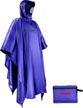 Andake Waterproof Rain Poncho for Adults Unisex,230T Ripstop Polyester,Raincoat Gear with Transparent Viewing Window Outdoors