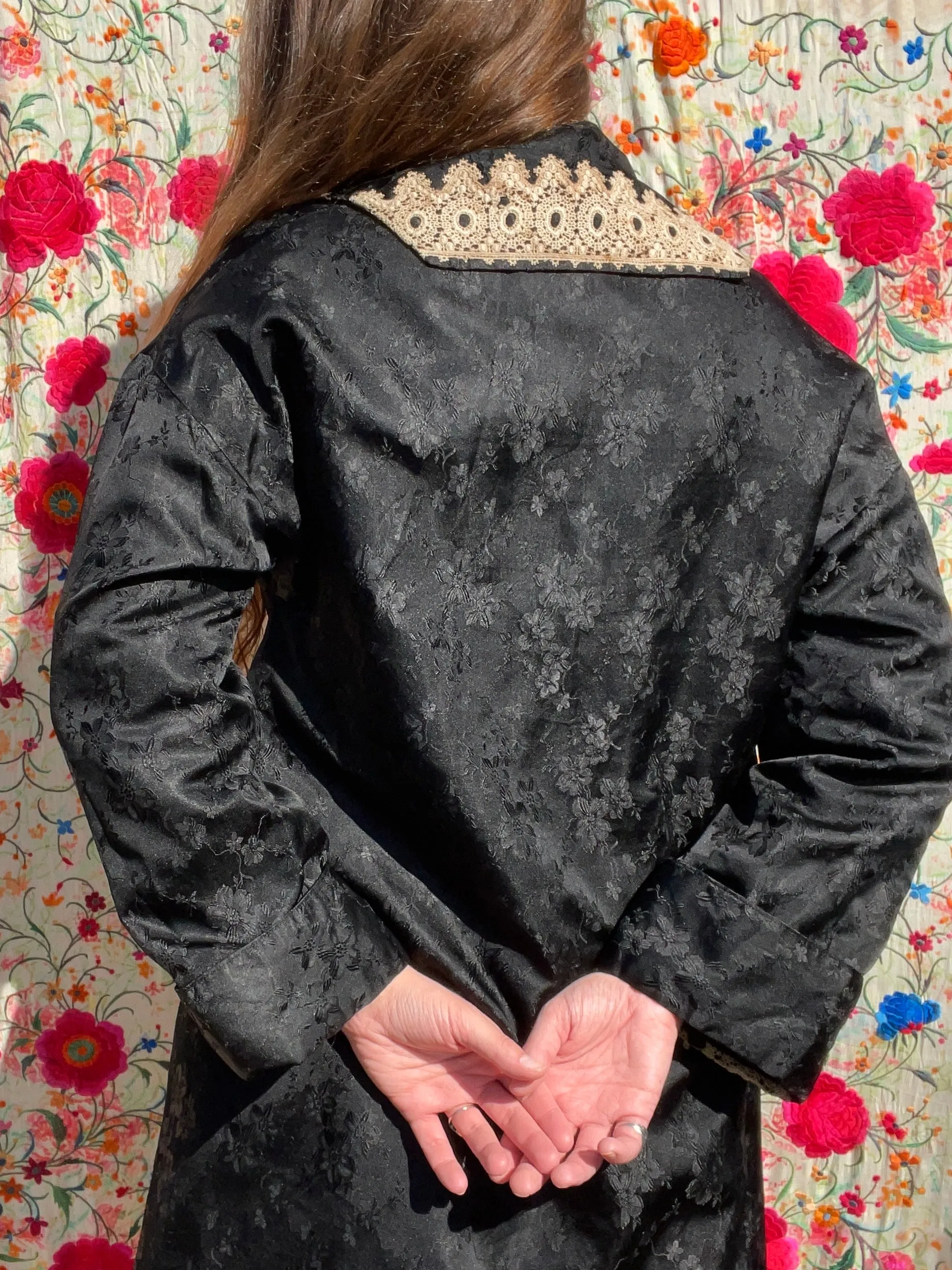 Antique 1920s Satin Damask Lace Bow & Tassel Jacket
