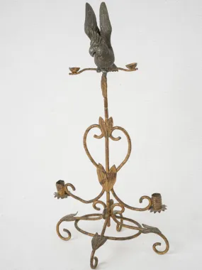 Antique Brass and Bronze Parrot Candlestick 11¾"