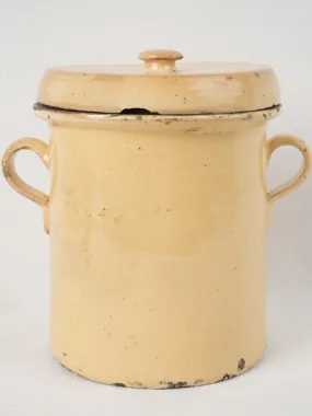 Antique lidded confit pot w/ yellow glaze 10¼"