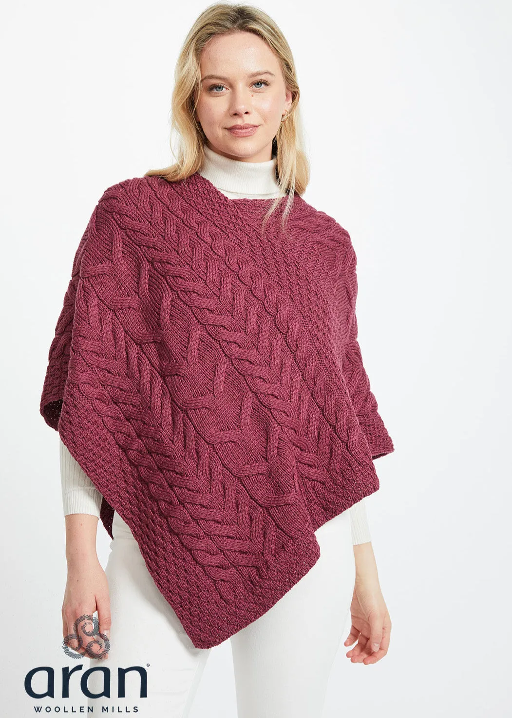 Aran Super Soft Poncho | Raspberry