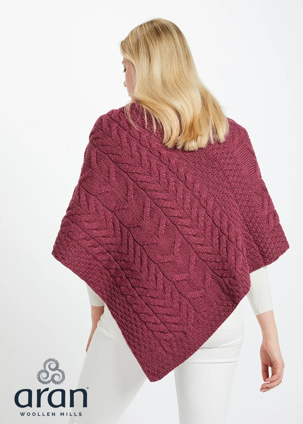 Aran Super Soft Poncho | Raspberry