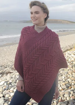 Aran Super Soft Poncho | Raspberry