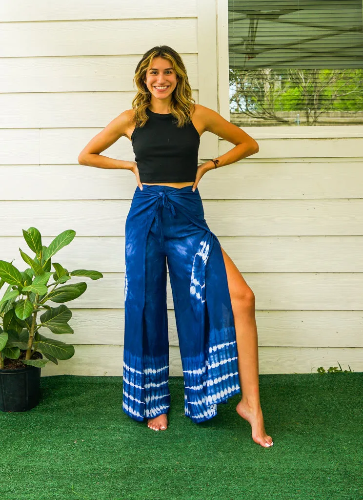 Azure Ripple Palazzo Wrap Pants