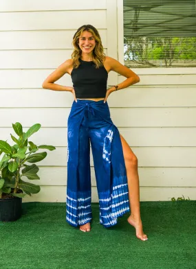 Azure Ripple Palazzo Wrap Pants