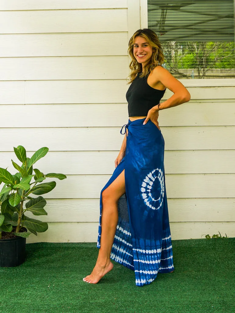 Azure Ripple Palazzo Wrap Pants