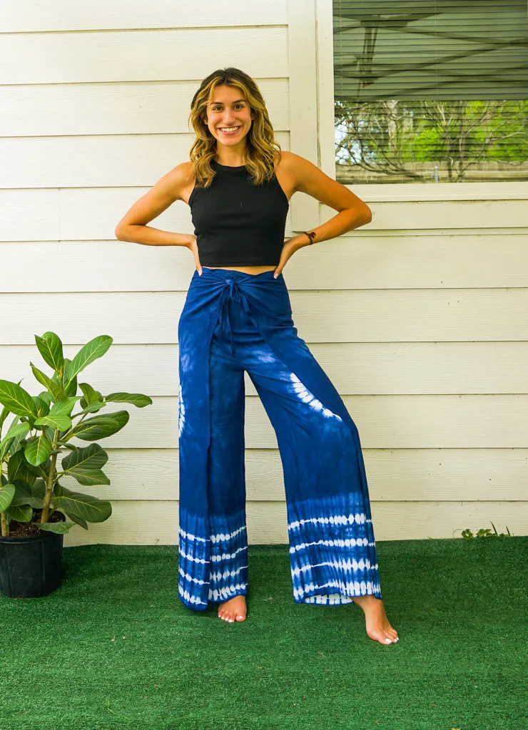 Azure Ripple Palazzo Wrap Pants