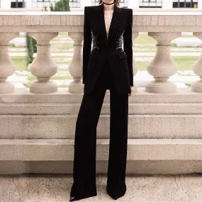 Beaded Two Piece Set Women Work Pant Sets