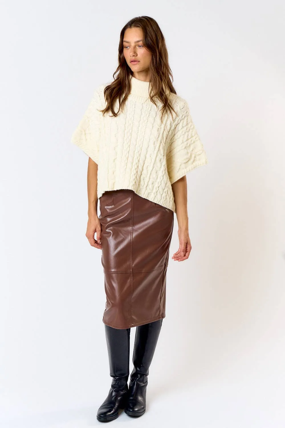 Black High Waist Leather Midi Skirt