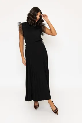 Black Pleated Midi Skirt