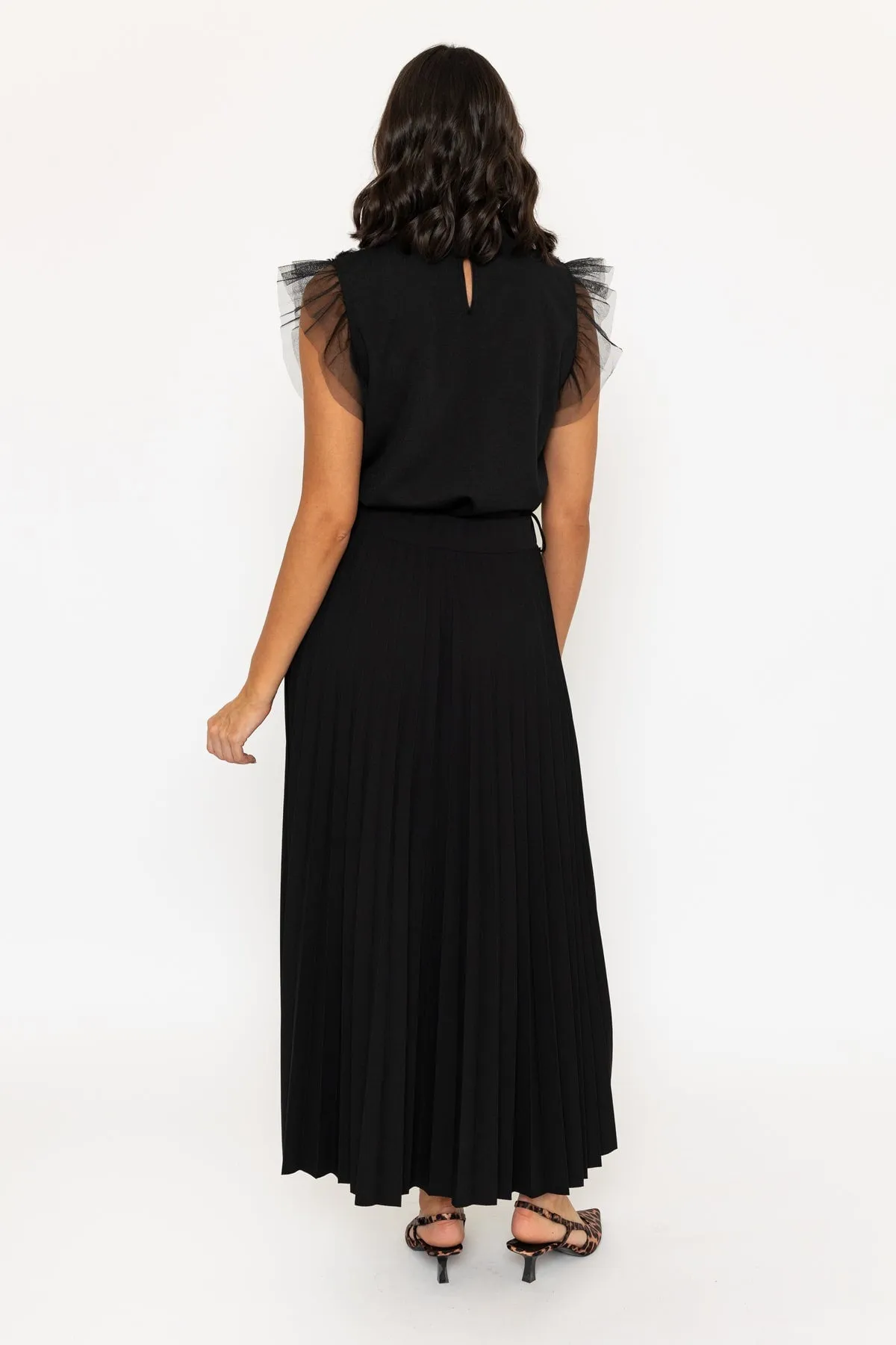 Black Pleated Midi Skirt