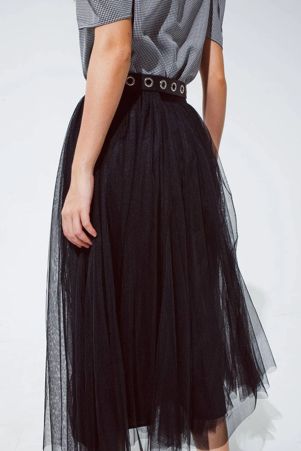 Black tulle midi skirt