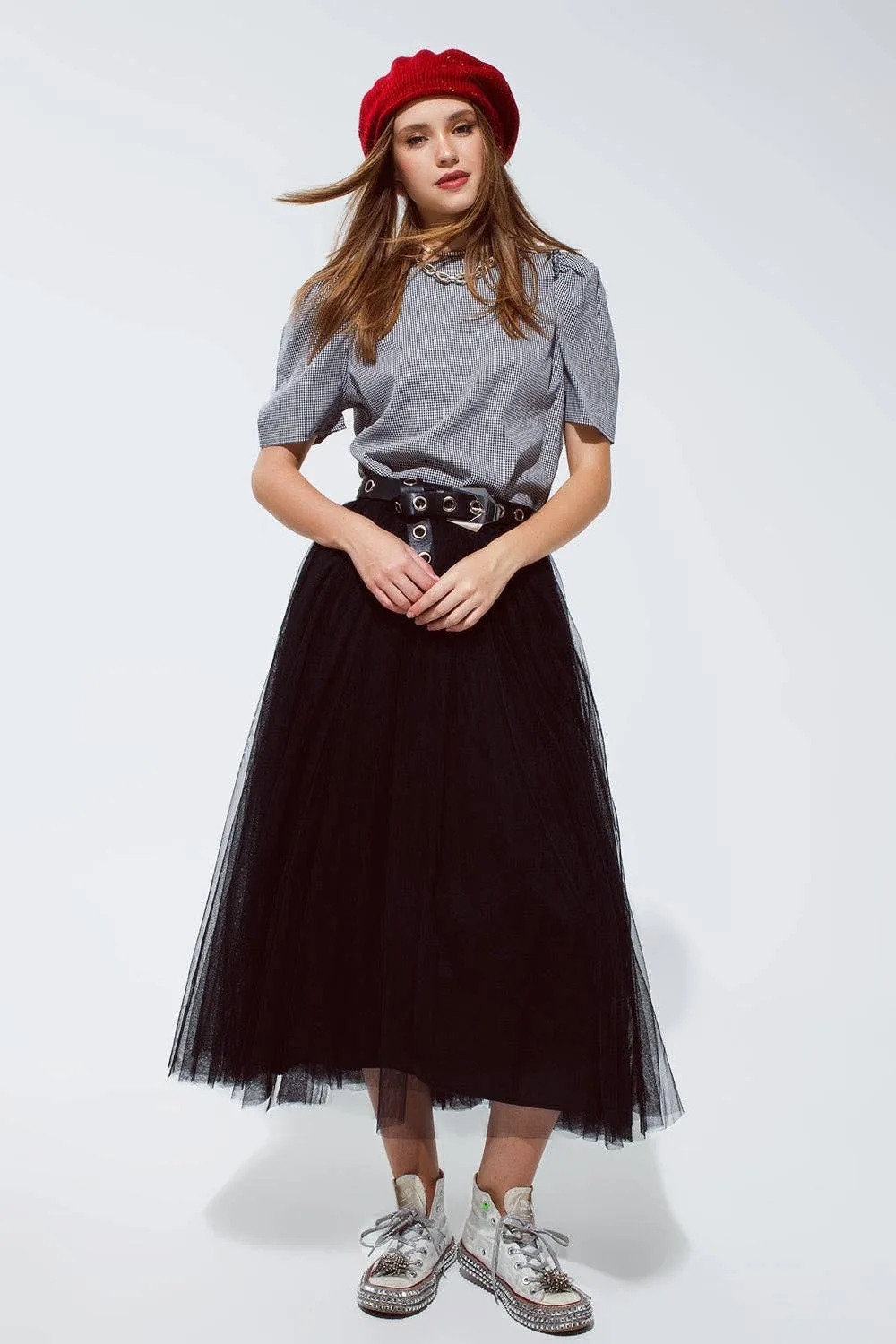 Black tulle midi skirt