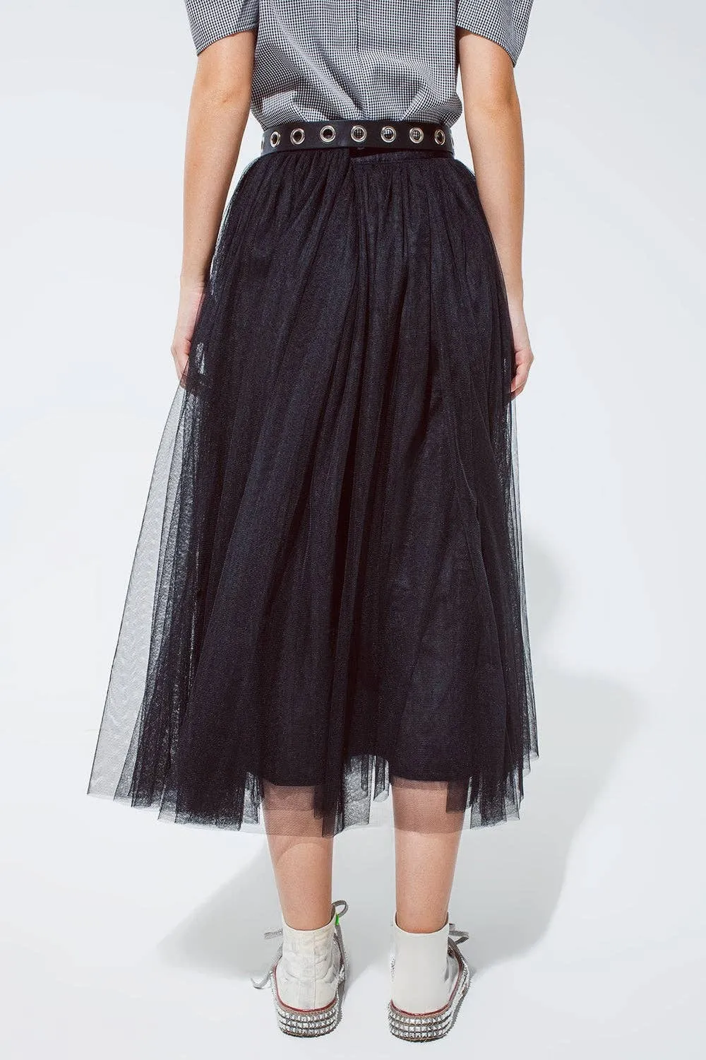 Black tulle midi skirt
