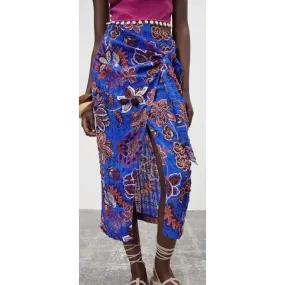 BLUE SARONG MIDI SKIRT