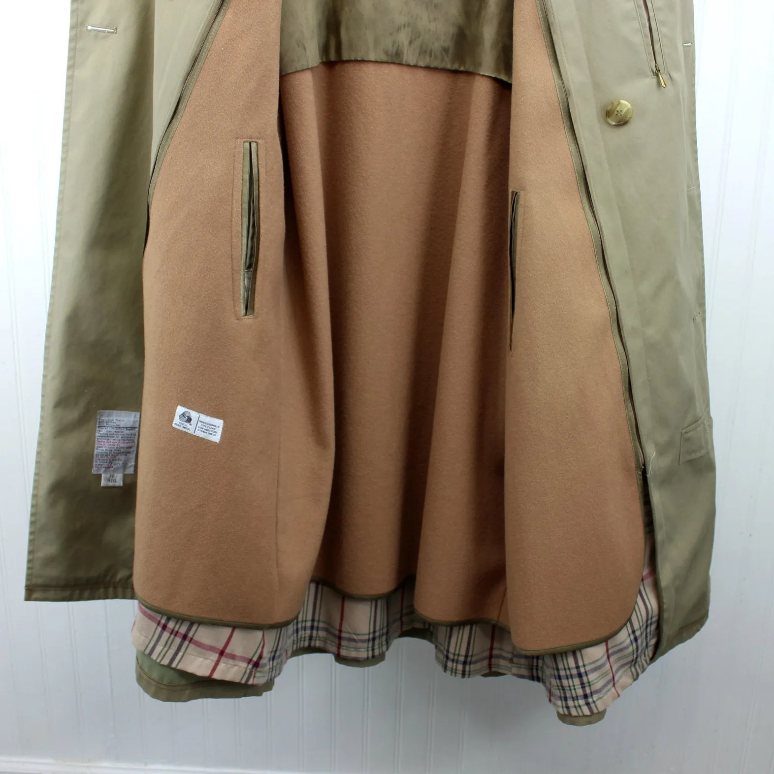 Brooks Bros Vtg Mens Trench Coat Poplin Wool Zip Lining Dupont Zepel Great Detail 38 Reg