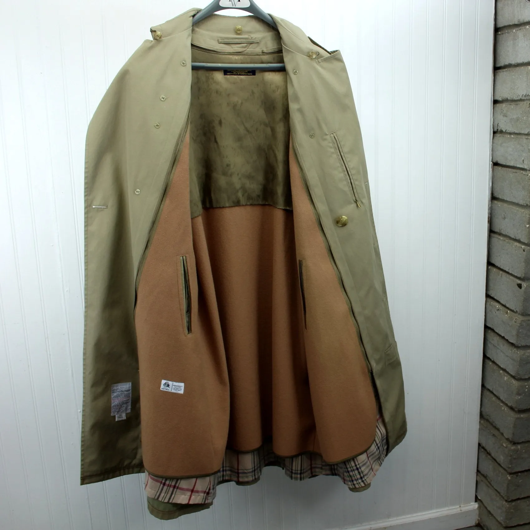 Brooks Bros Vtg Mens Trench Coat Poplin Wool Zip Lining Dupont Zepel Great Detail 38 Reg