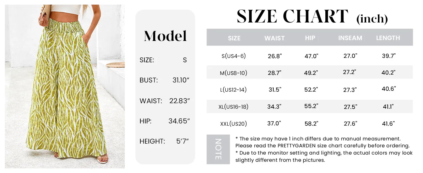 Casual Elastic High Waisted Pockets Boho Beach Wide Leg Palazzo Pants
