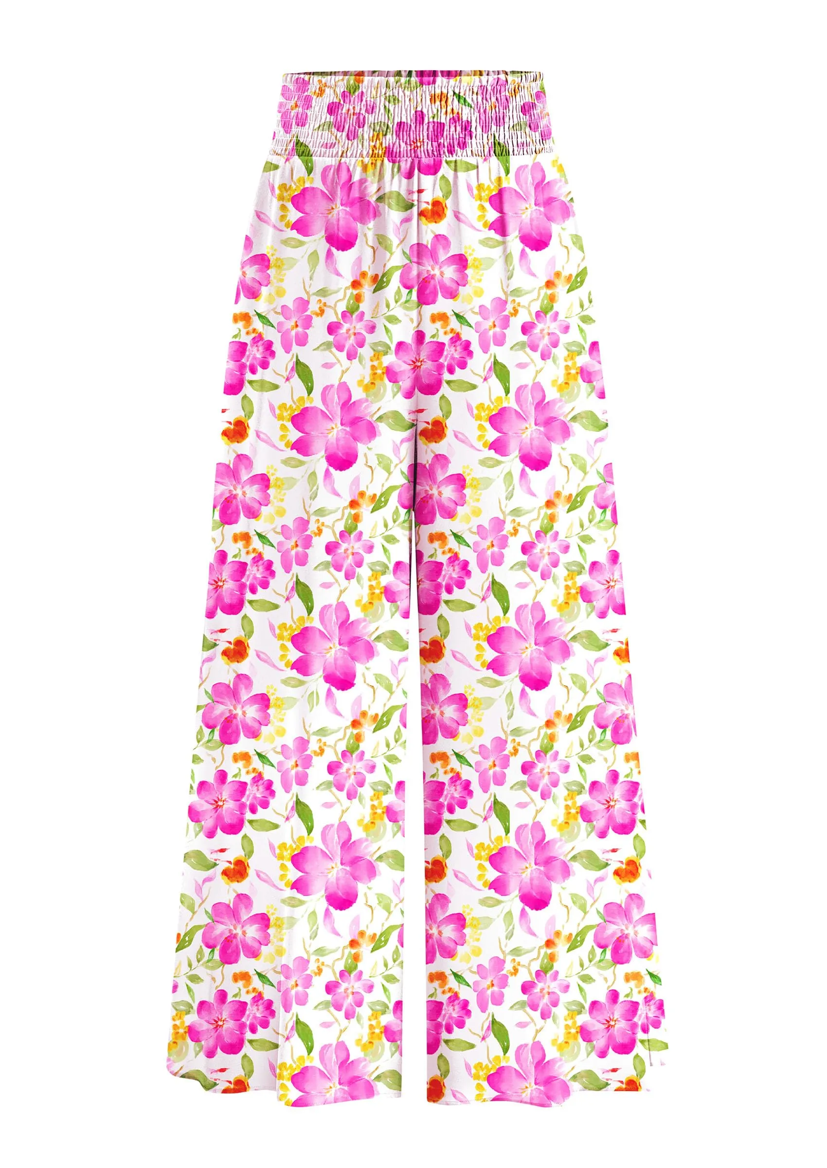 Casual Elastic High Waisted Pockets Boho Beach Wide Leg Palazzo Pants