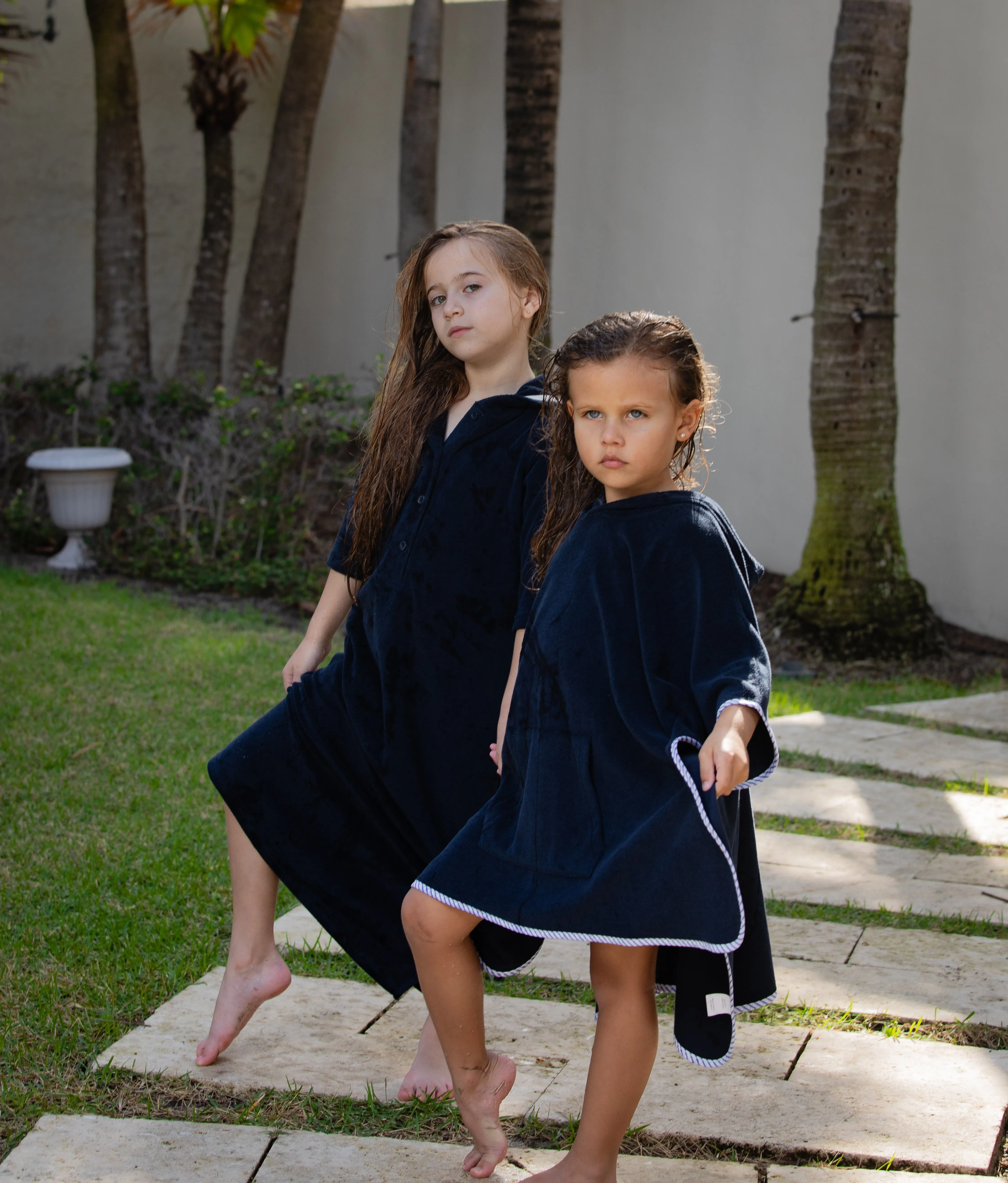 Coco Blanc Navy Terry Poncho
