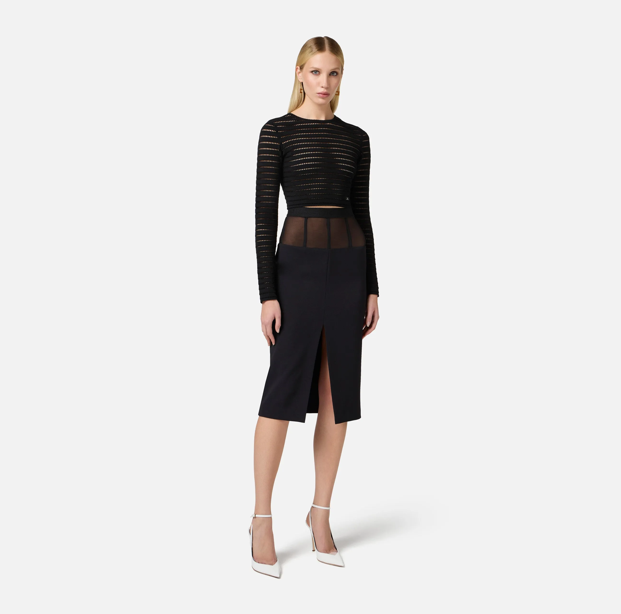 Crêpe skirt with tulle peplum