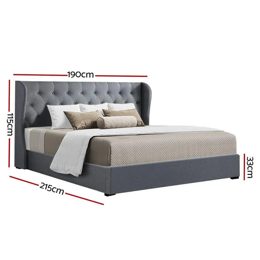 Elouera King Bed Frame With Gas Lift Storage Grey