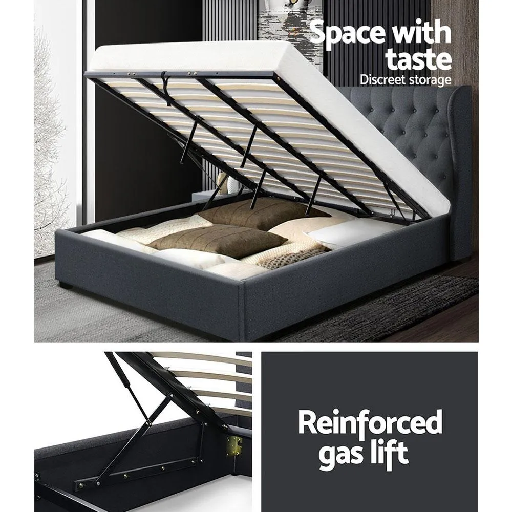 Elouera King Frame With Gas Lift Storage Charcoal