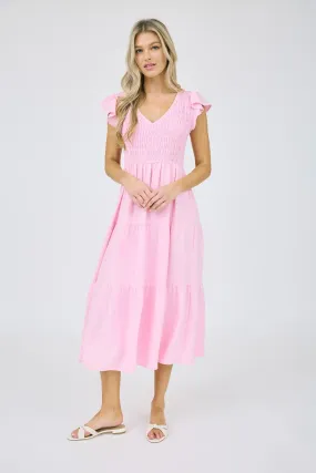 Flutter Sleeve V-Neck Midi Dress