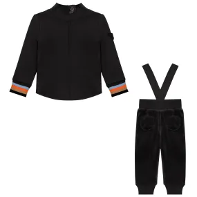 FYI Black Velour Overall Set