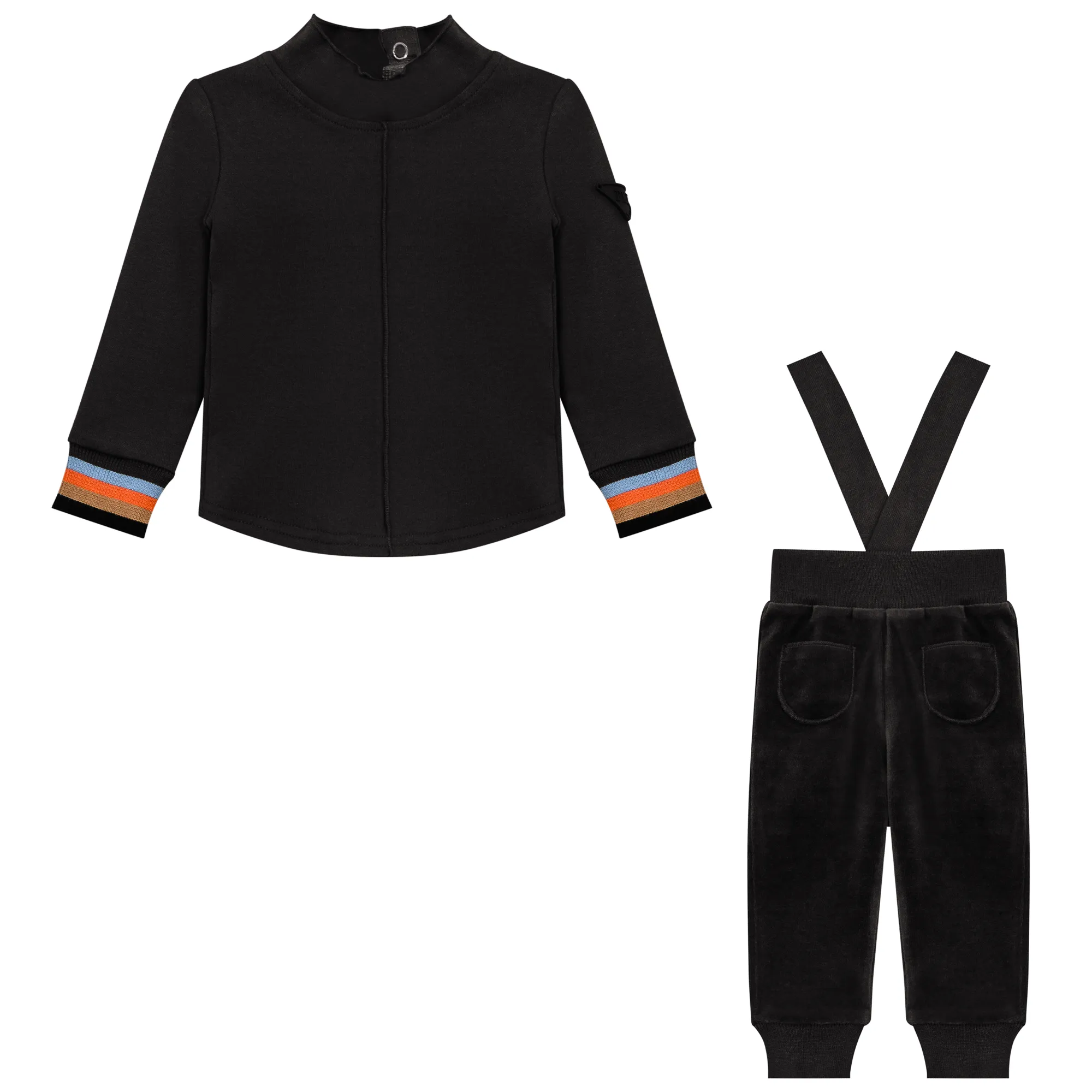 FYI Black Velour Overall Set