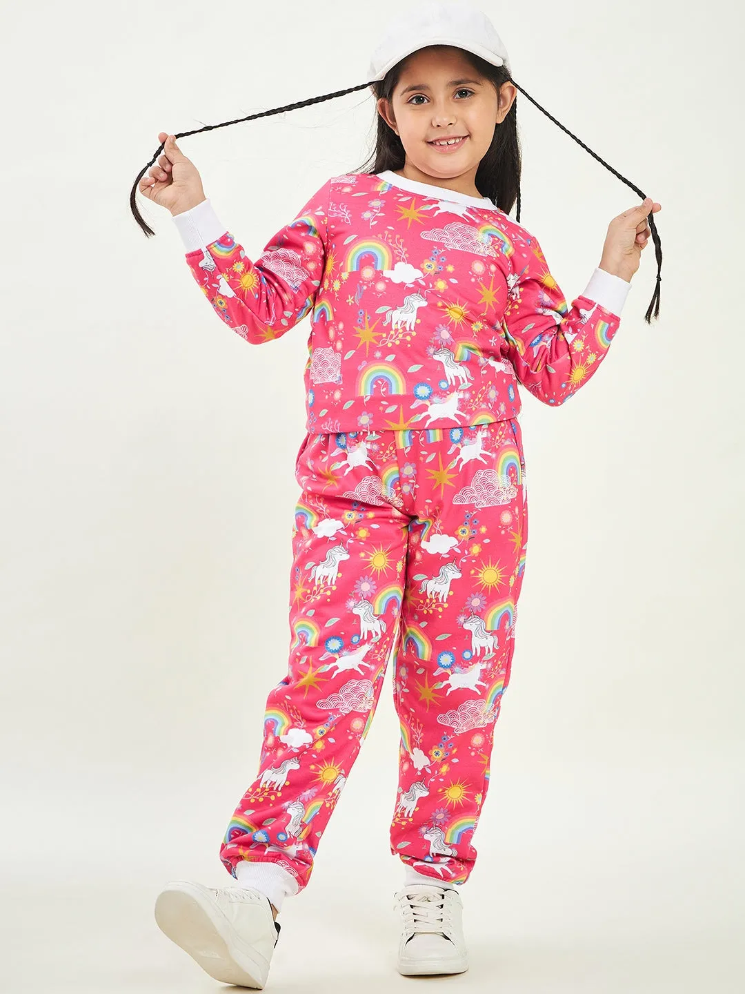 Girls Printed Fleece Sweatshirt With Joggers (ts-unimag)