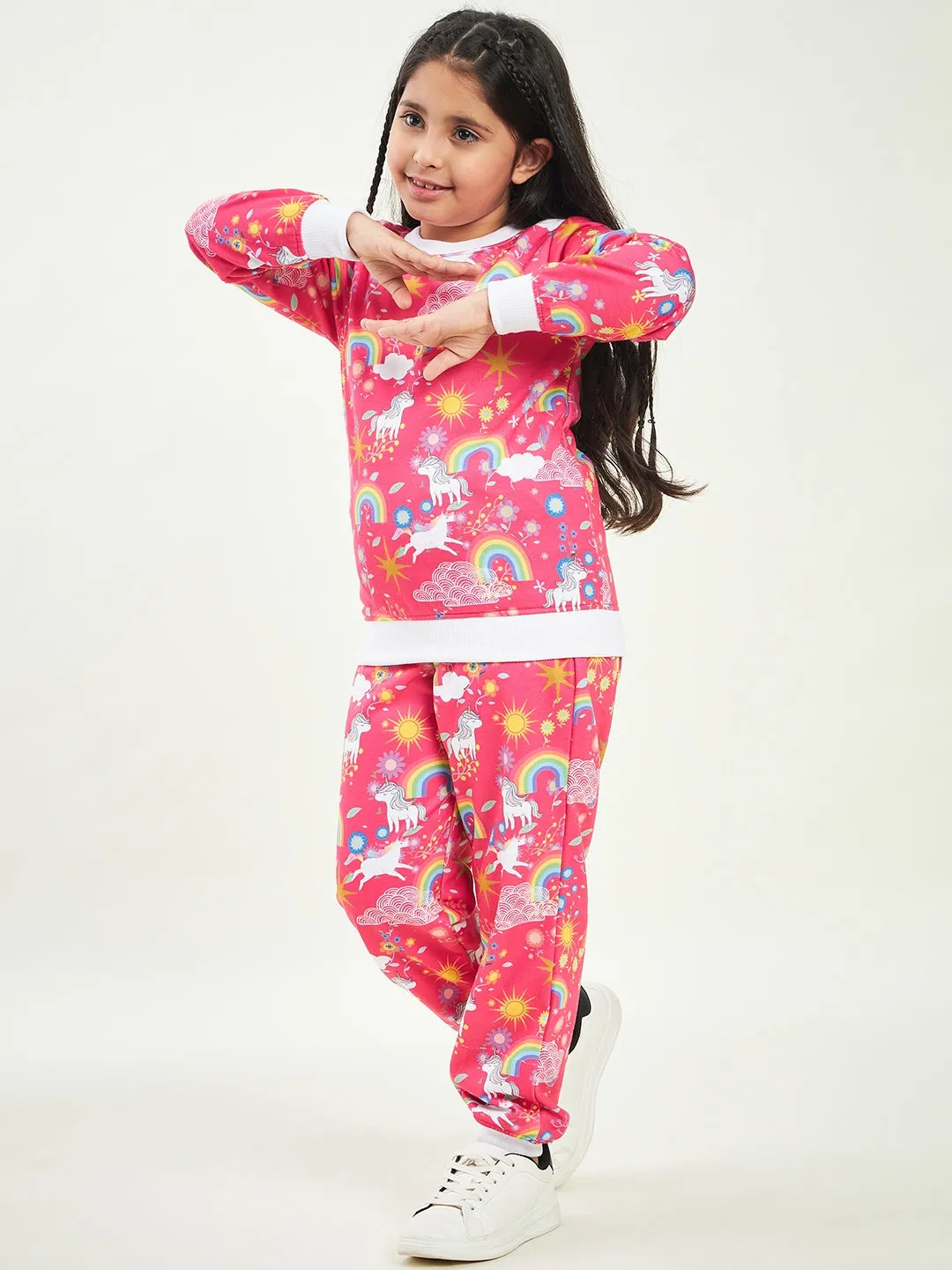 Girls Printed Fleece Sweatshirt With Joggers (ts-unimag)