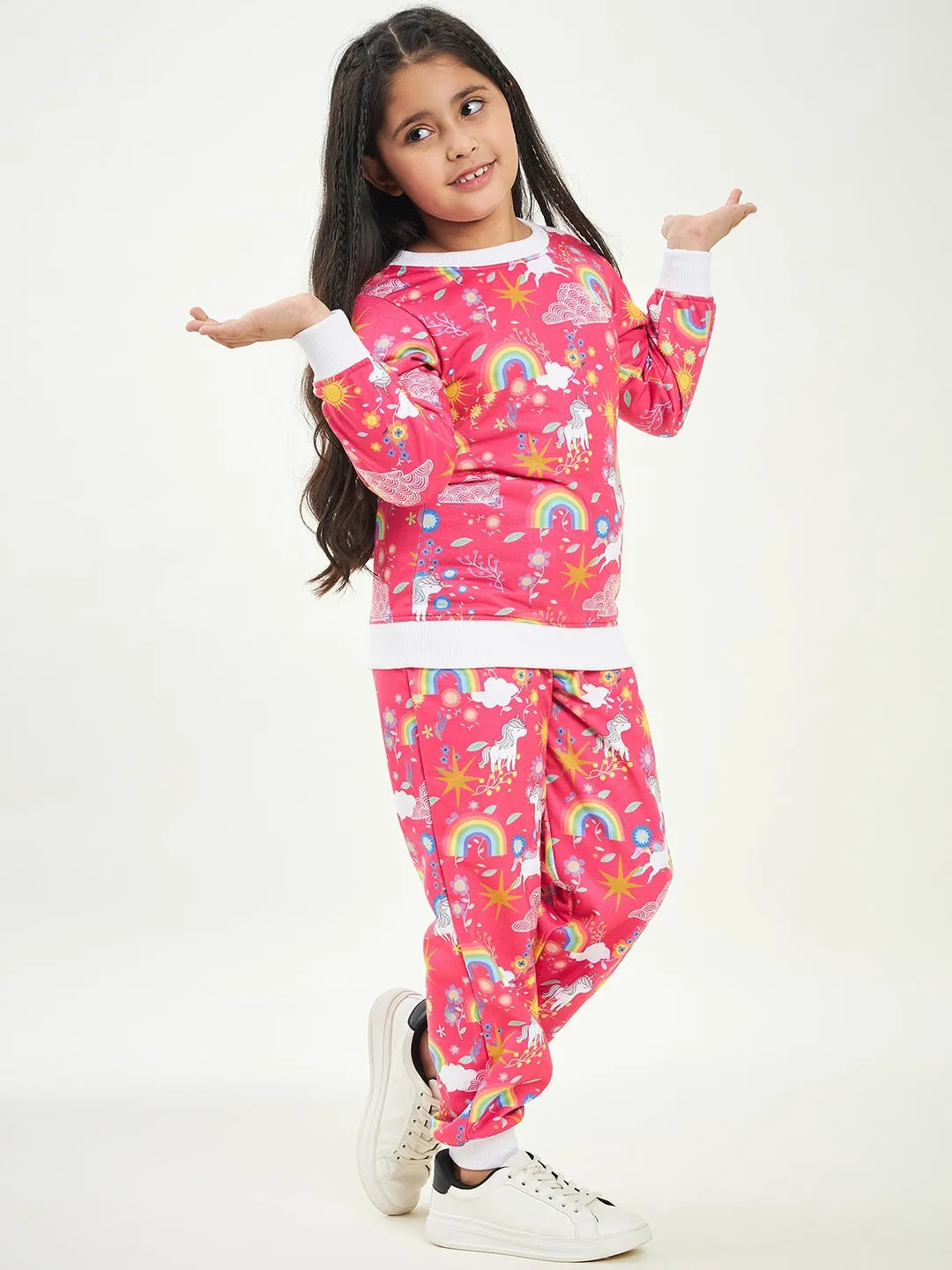 Girls Printed Fleece Sweatshirt With Joggers (ts-unimag)