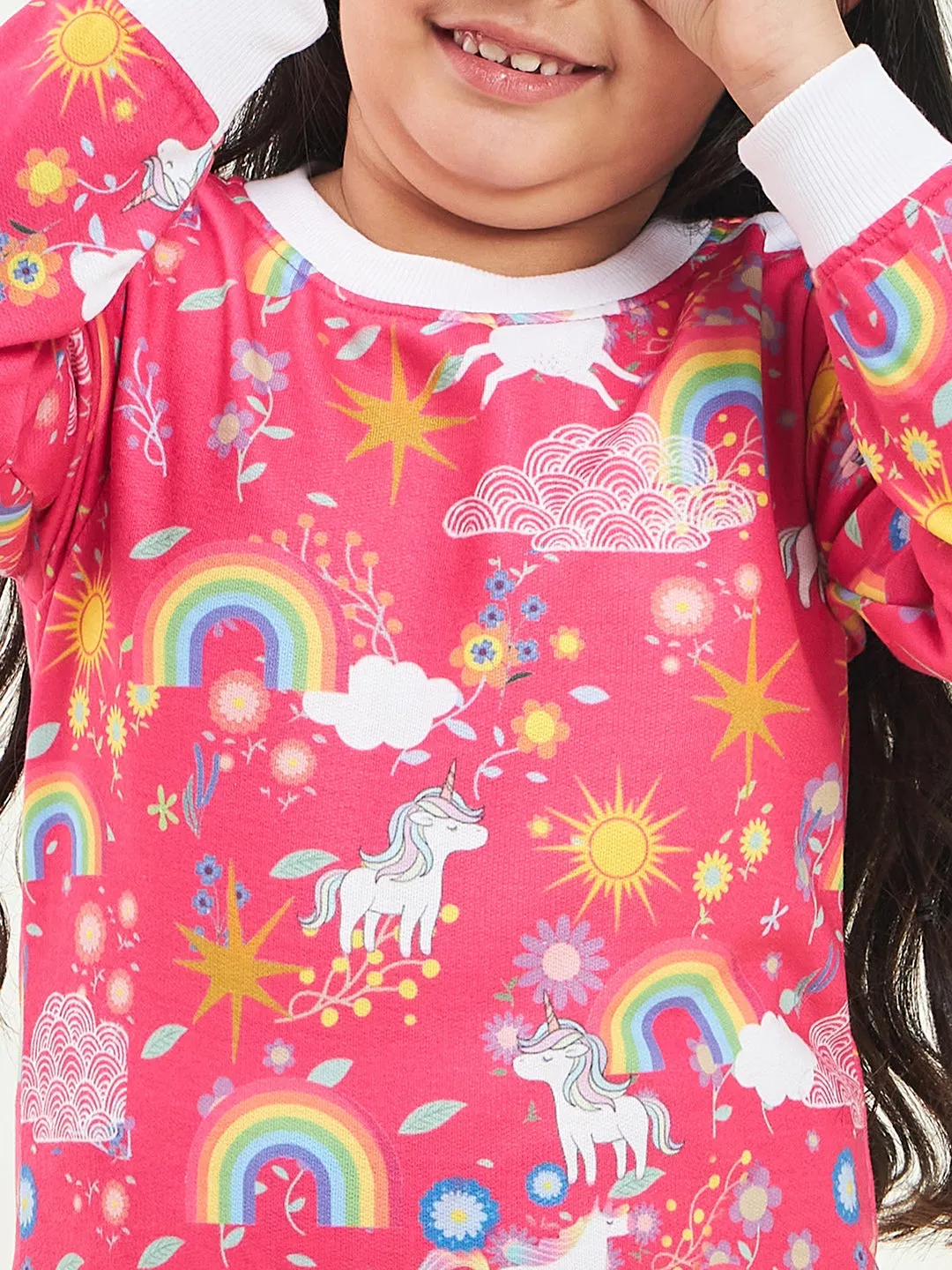 Girls Printed Fleece Sweatshirt With Joggers (ts-unimag)