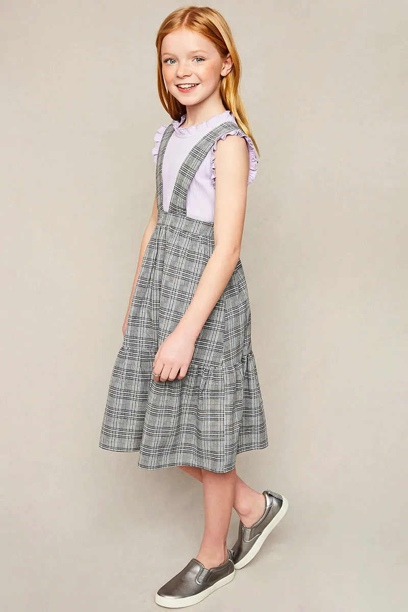 Girls Tiered Glen Check Overall Dress