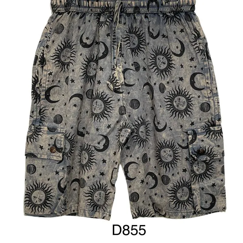 Grey Galaxy Print Cargo Style Shorts