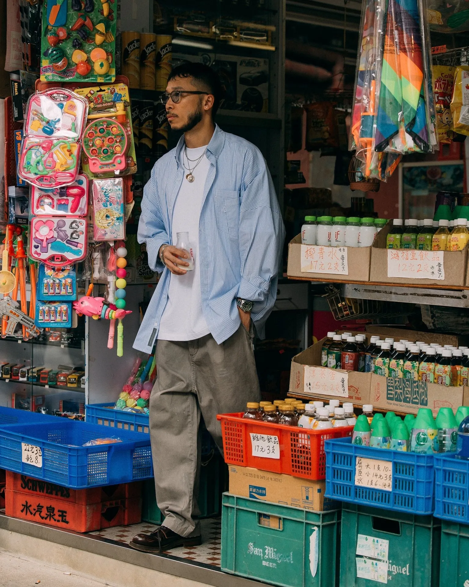GROCERY PT-012 PAINTED DIRTY WASHED WIDE CHINO/ FOSSIL GREY