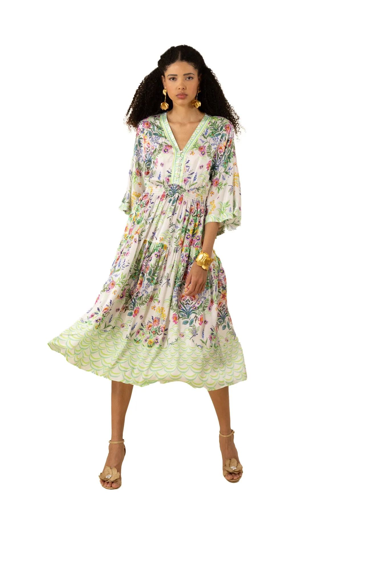 Hale Bob Zahra V-Neck Midi Dress - Ivory