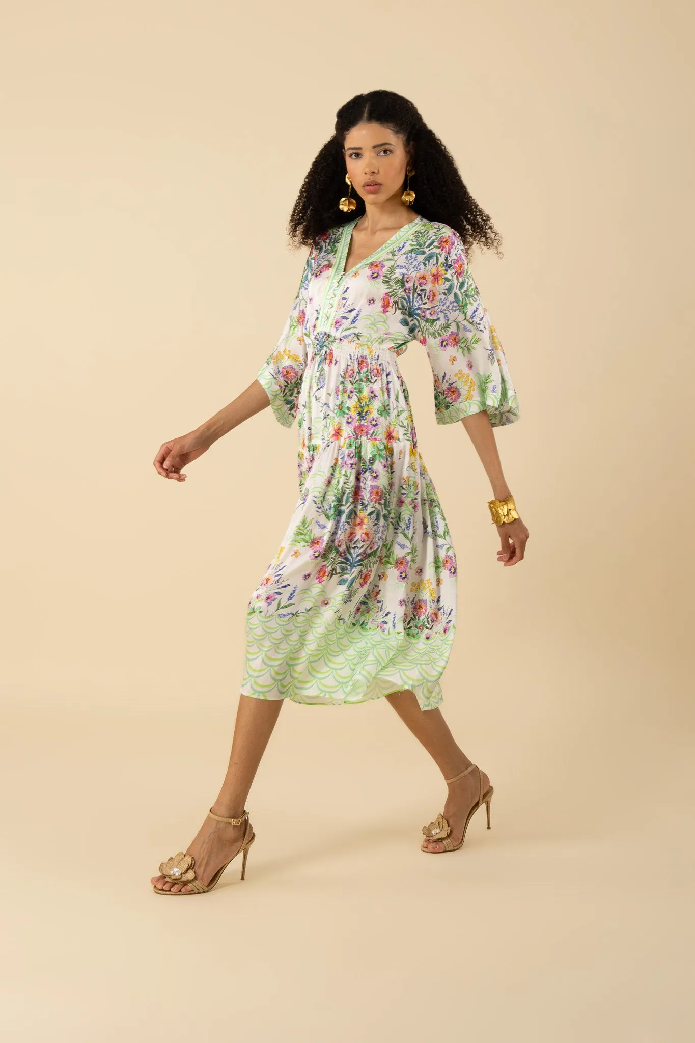 Hale Bob Zahra V-Neck Midi Dress - Ivory