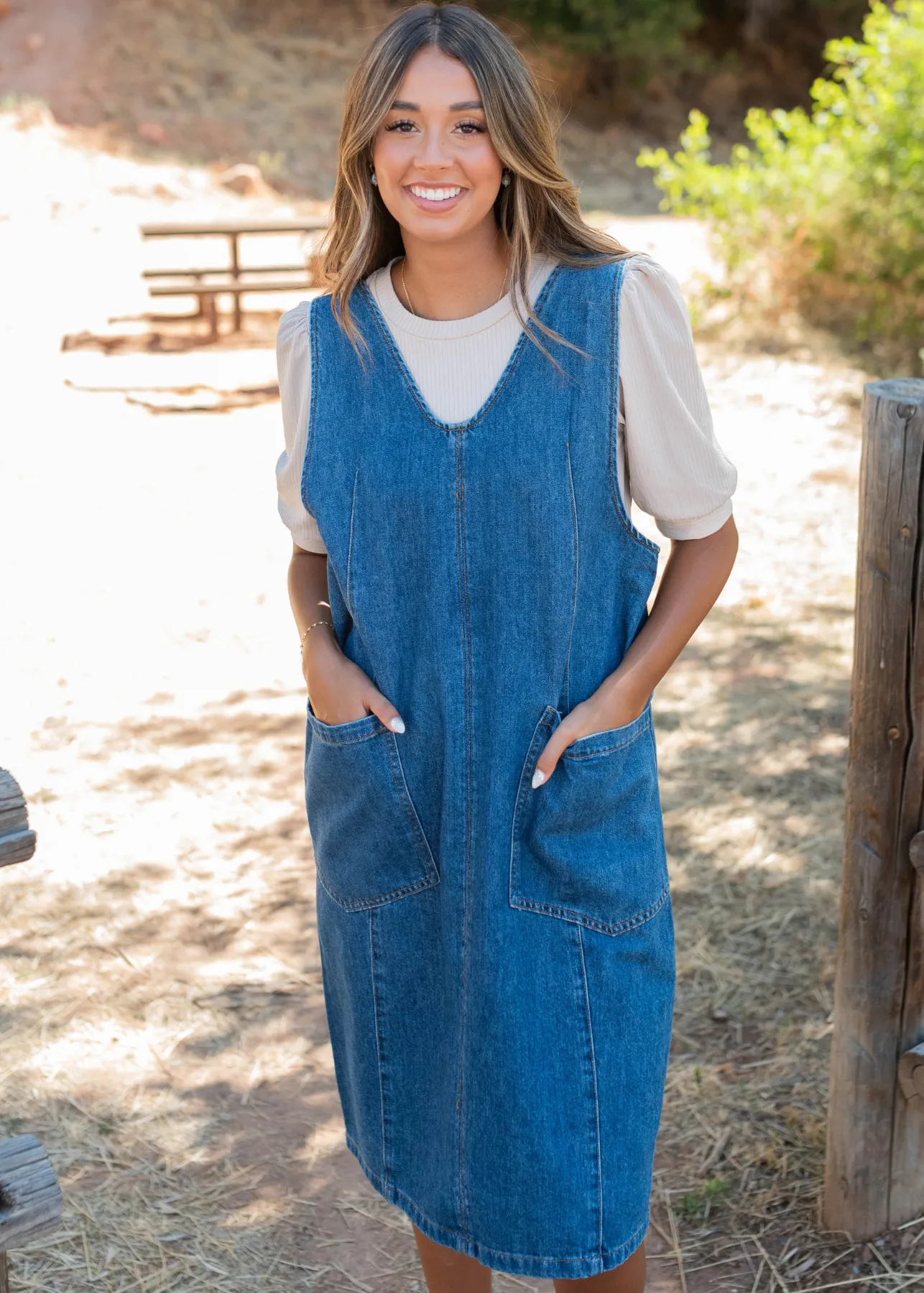 Halle Indigo Denim Overall Dress