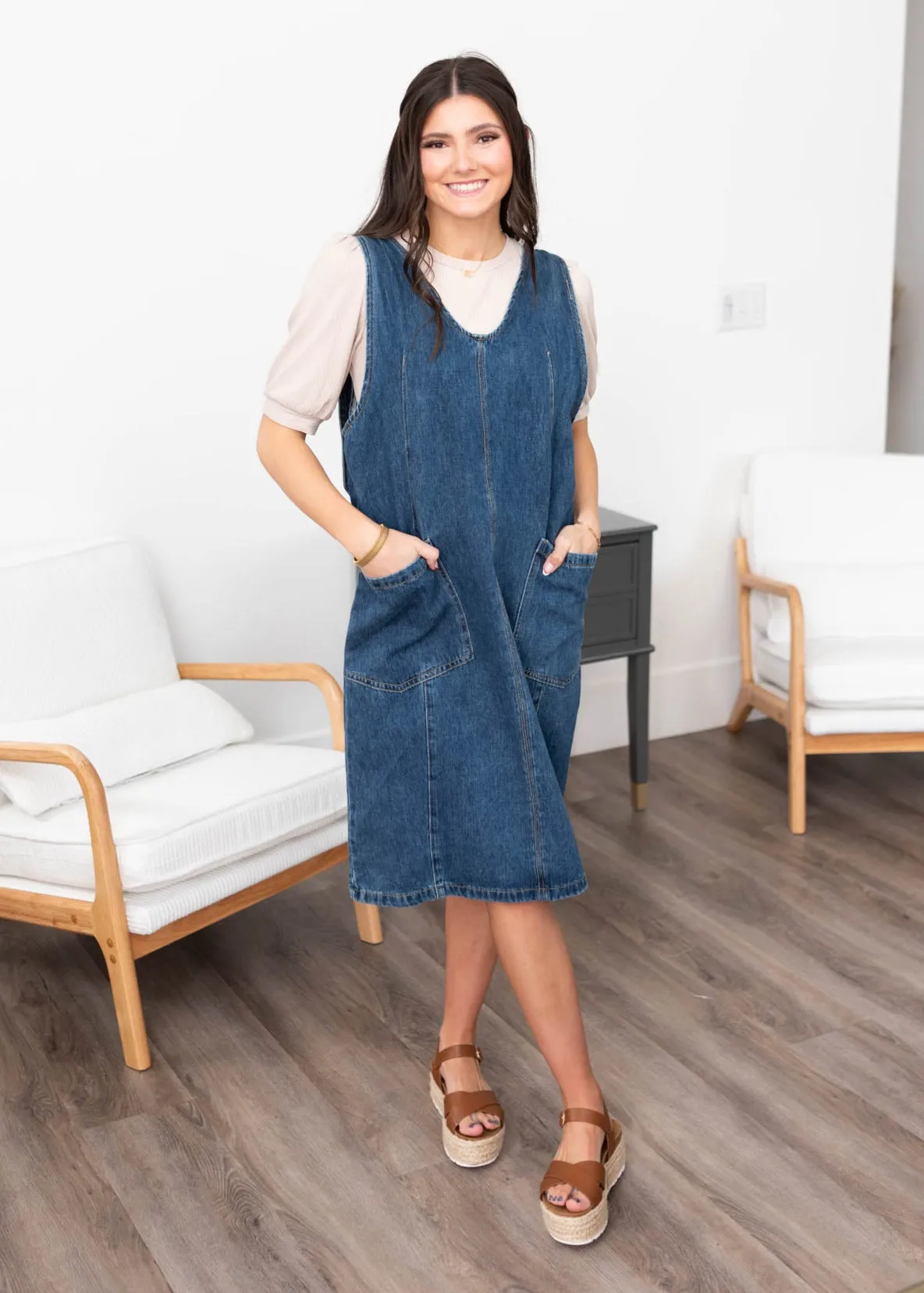 Halle Indigo Denim Overall Dress