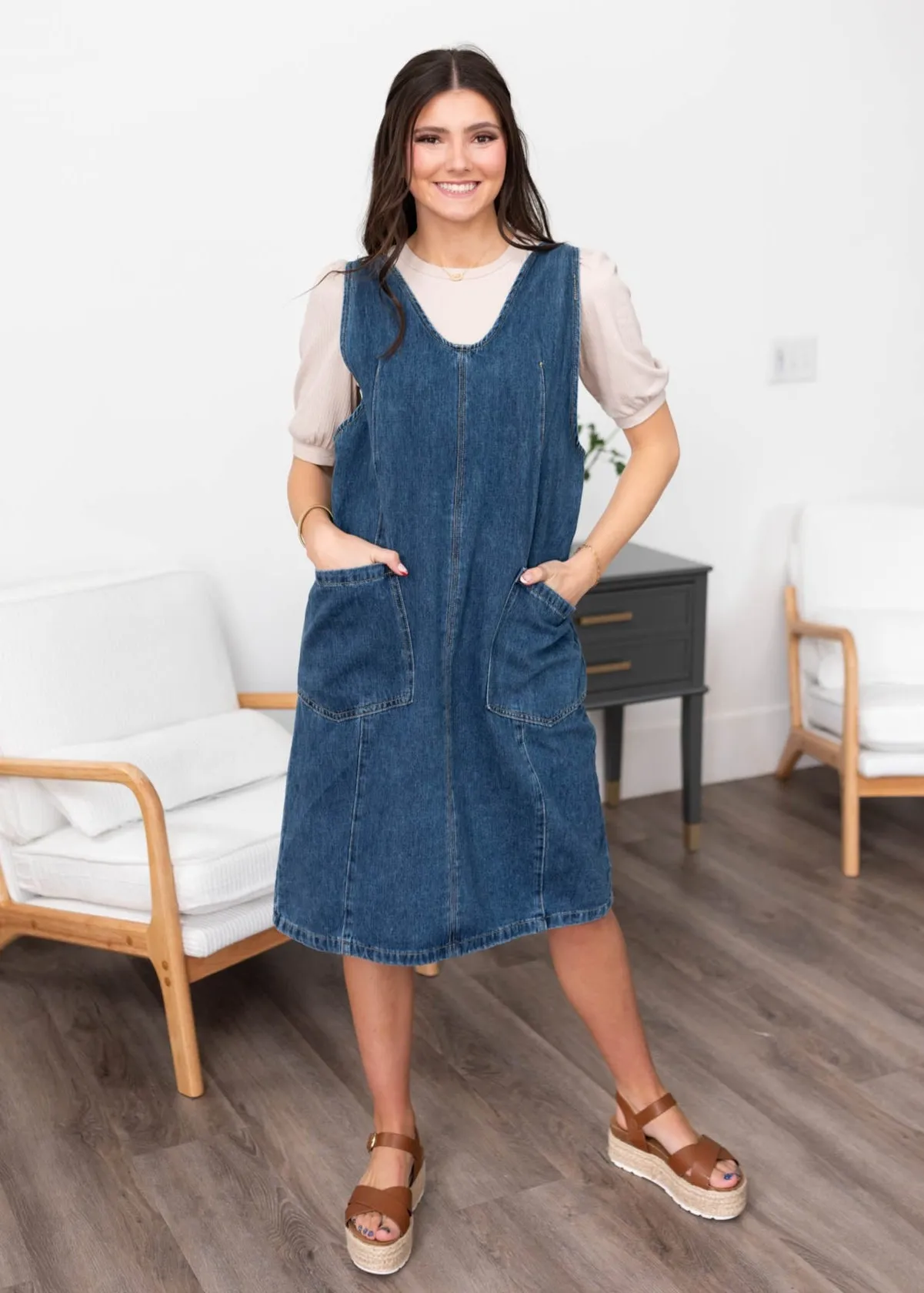Halle Indigo Denim Overall Dress