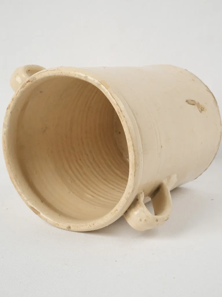 Large 19th-century Italian anchovy pot w/ cream glaze 10¼"