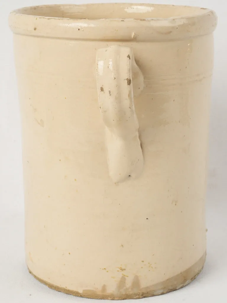 Large 19th-century Italian anchovy pot w/ cream glaze 10¼"