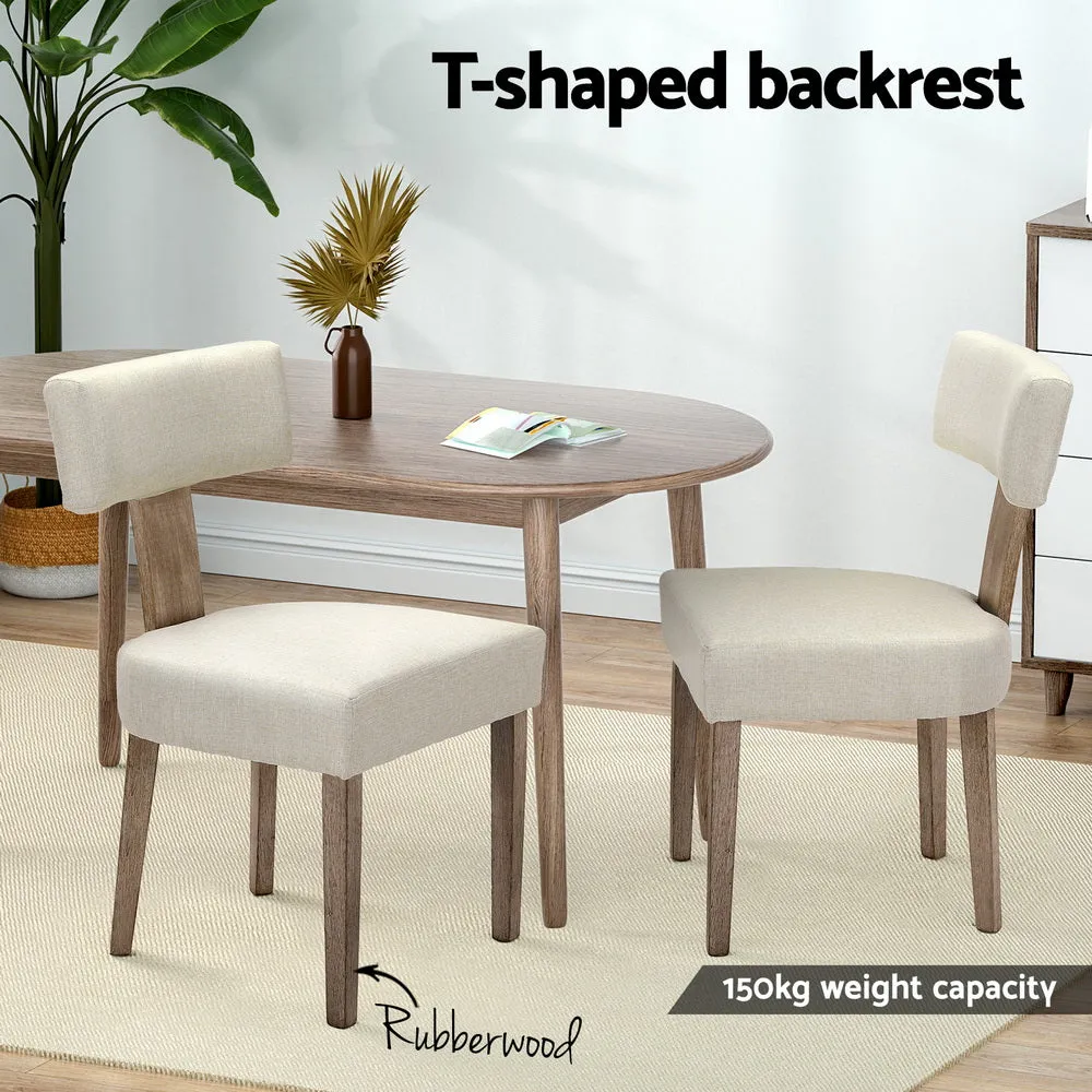 Linen Fabric Dining Chairs, Rubber Wood Frame - Set of 2, Artiss