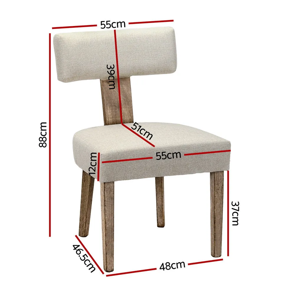 Linen Fabric Dining Chairs, Rubber Wood Frame - Set of 2, Artiss